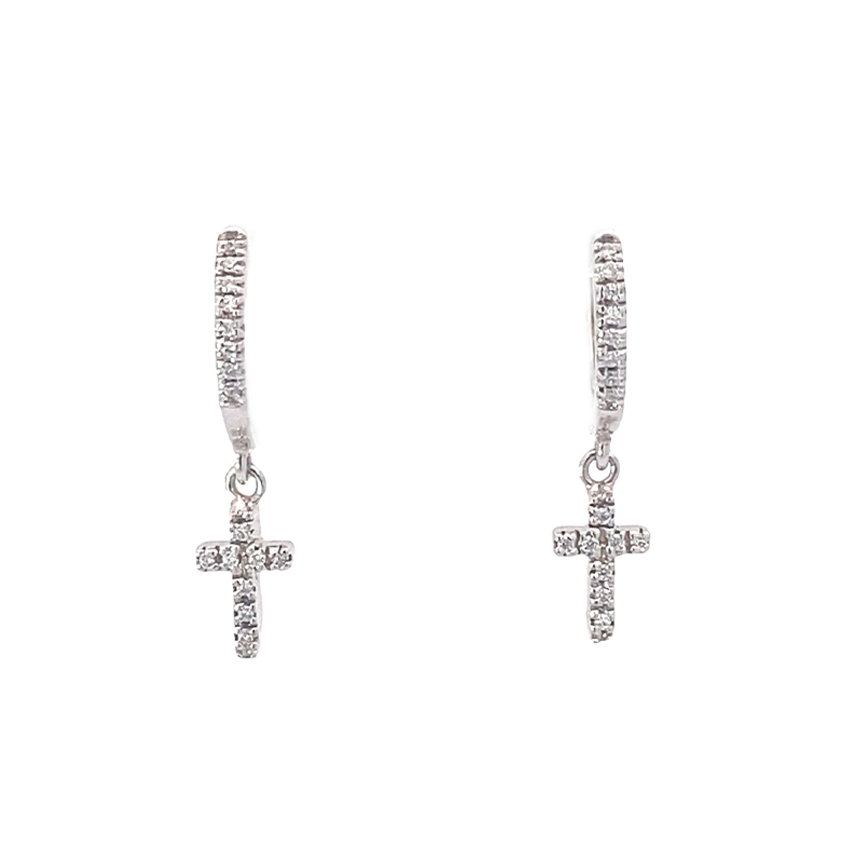 鑲鑽吊墜十字架耳環 14K Cross Drop Earrings