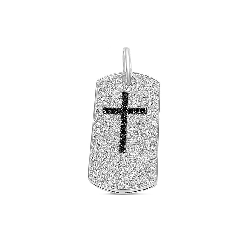 鑽石狗牌與十字架吊墜 14K Iced Out Dog Tag Pendant with Cross