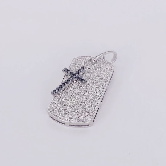 鑽石狗牌與十字架吊墜 14K Iced Out Dog Tag Pendant with Cross