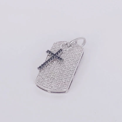 鑽石狗牌與十字架吊墜 14K Iced Out Dog Tag Pendant with Cross