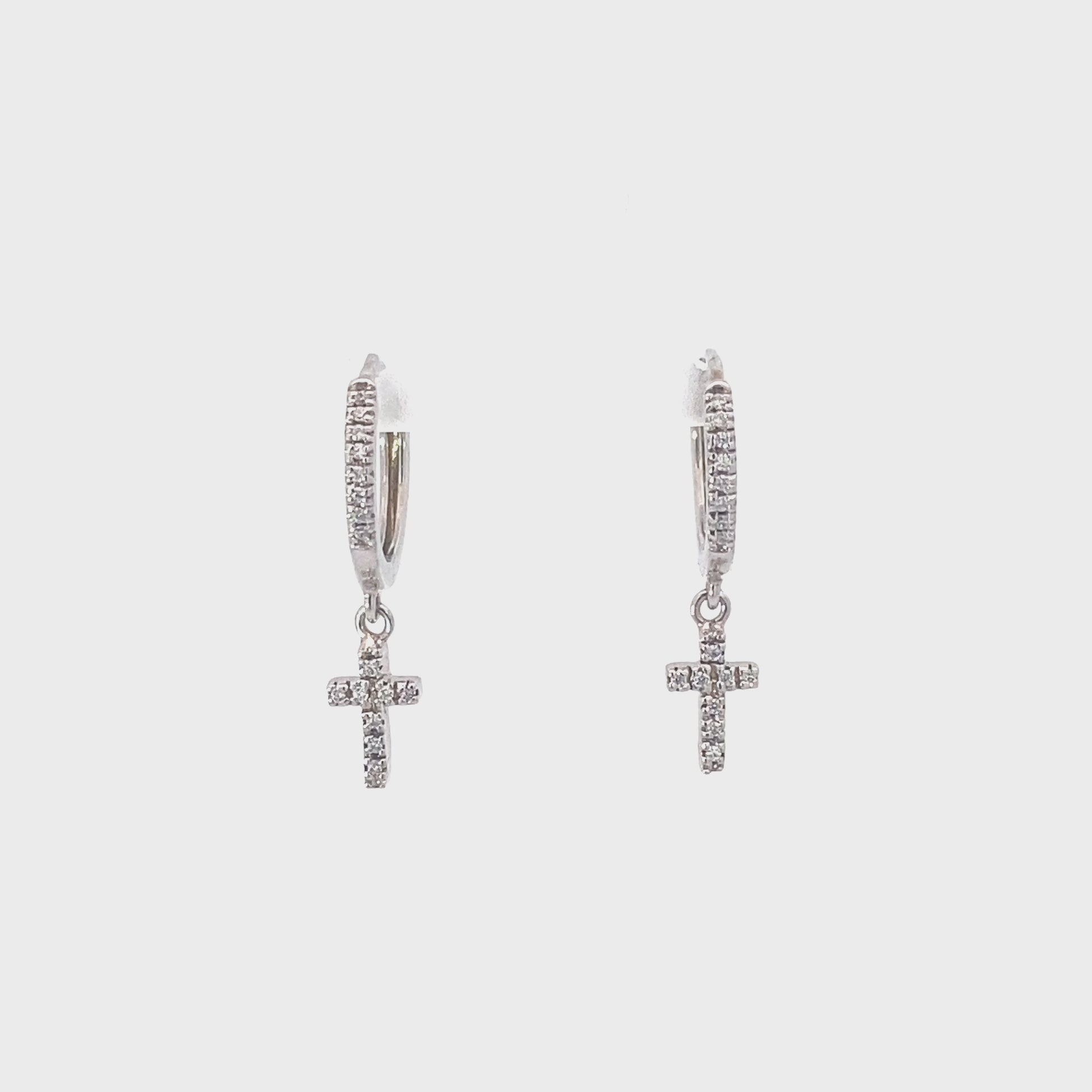 鑲鑽吊墜十字架耳環 14K Cross Drop Earrings